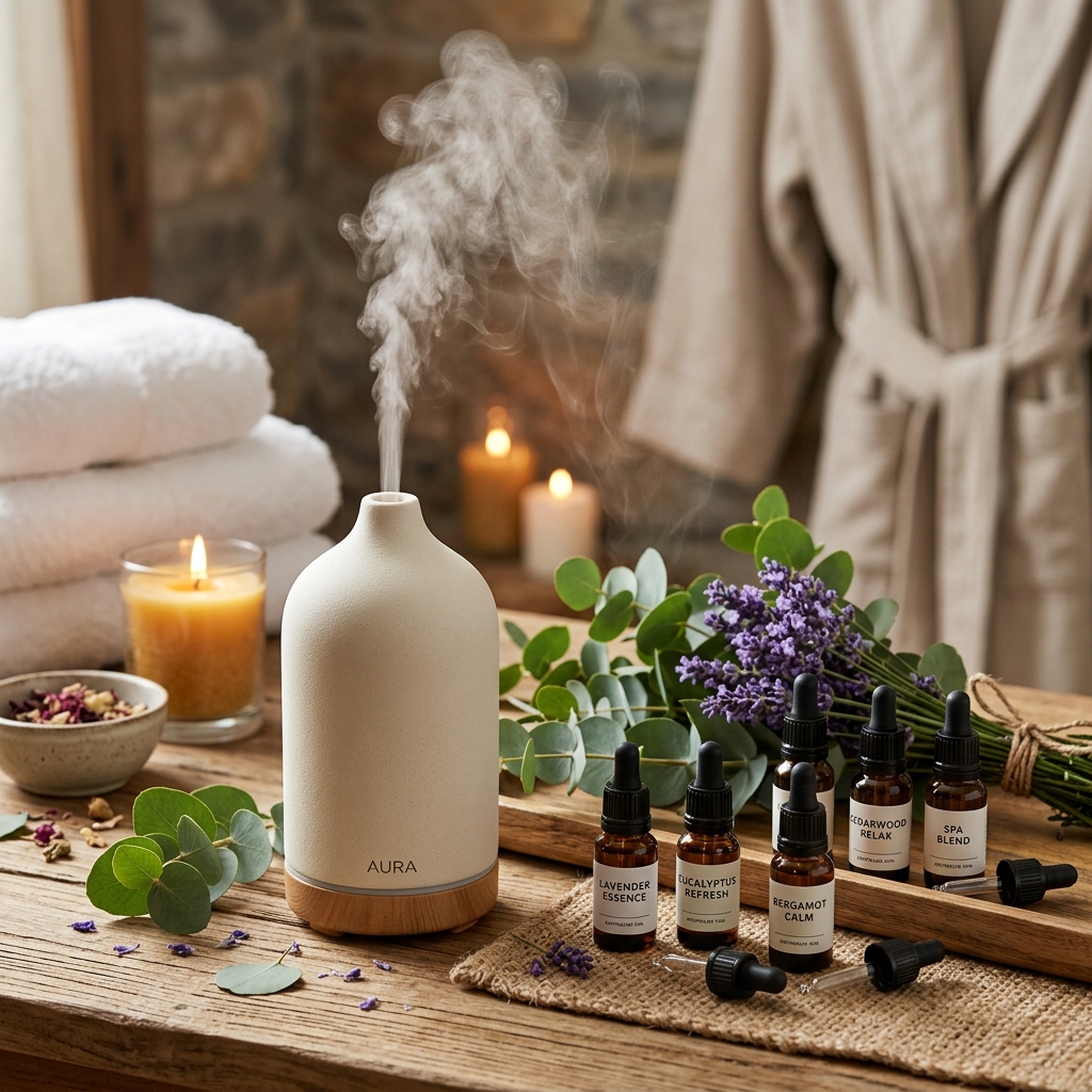 Aromatherapy diffuser setup in spa room